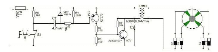 Схема коммутатора зажигания на транзисторе